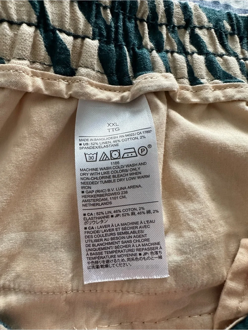 Banana Republic Green and Cream Wide-Leg Printed Pants